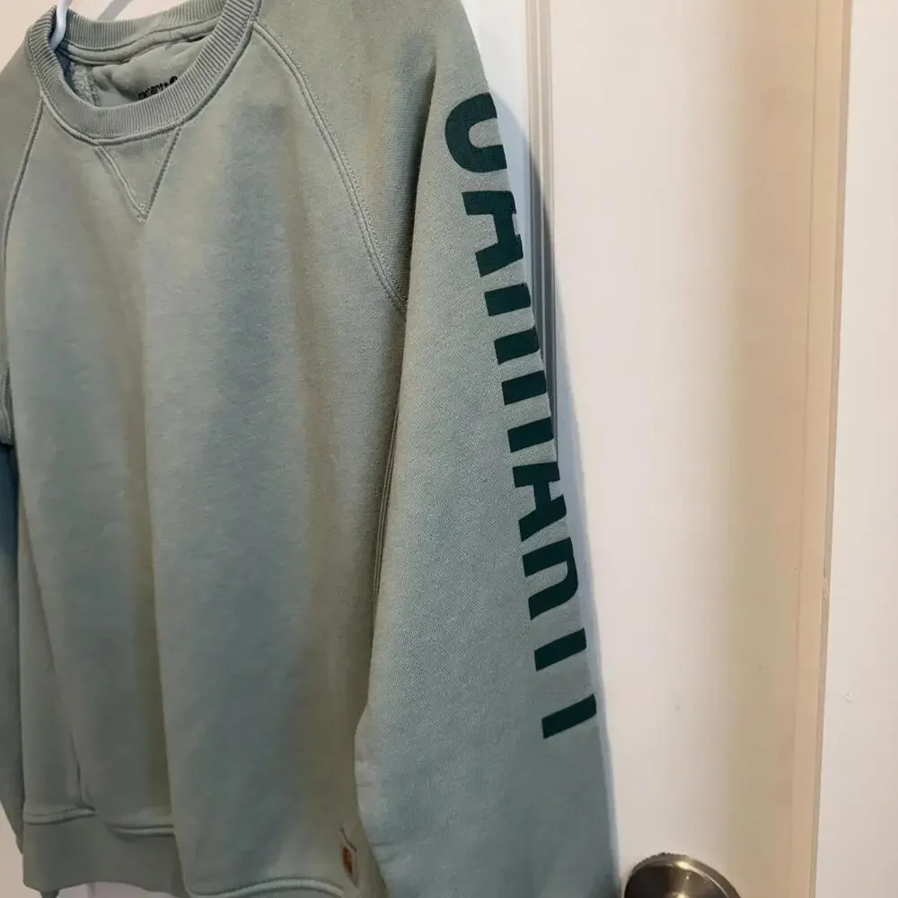 Carhartt Women's Crewneck Sweatshirt in Light Green Relaxed Fit Medium - Picture 3 of 5